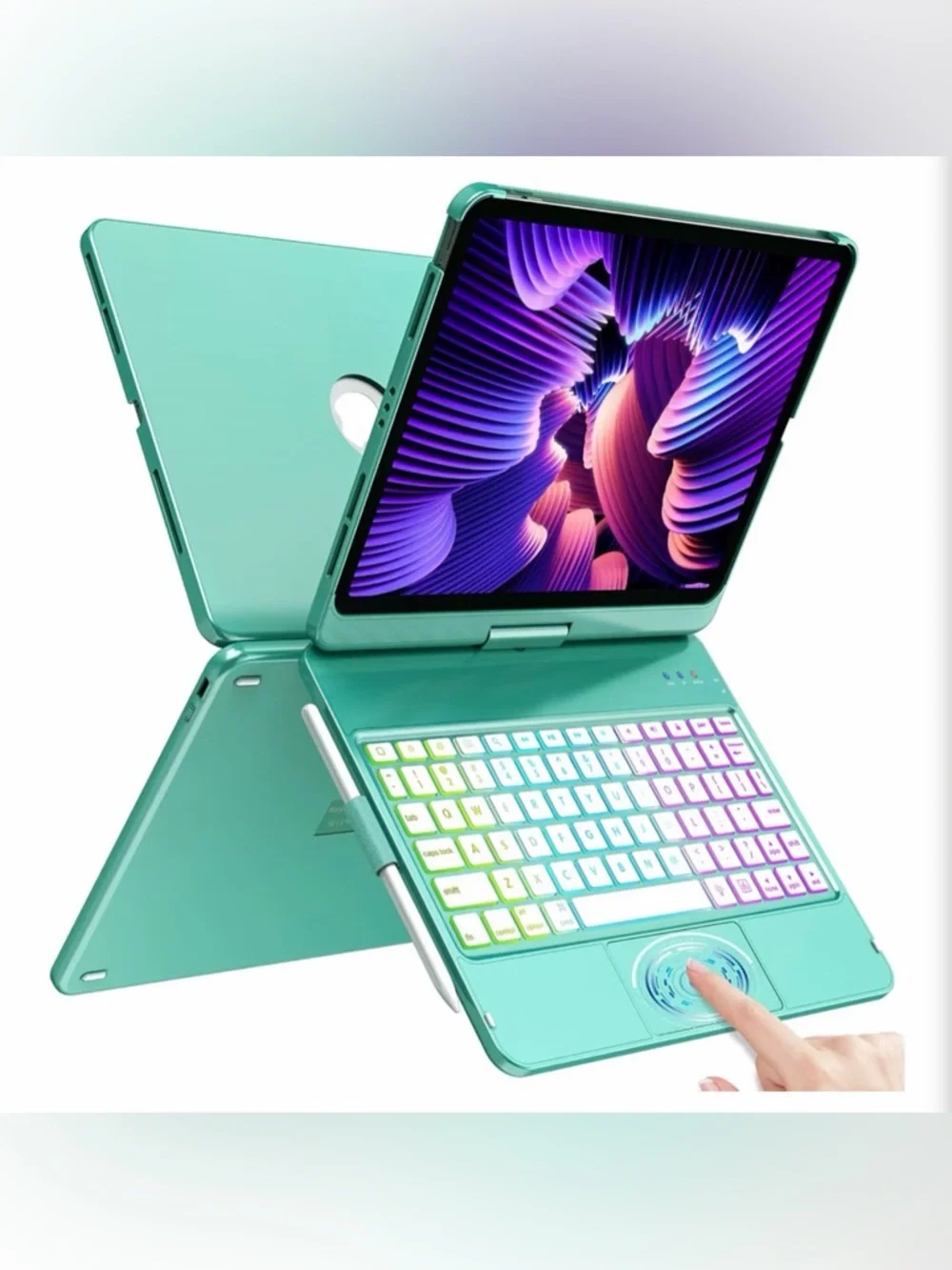 Turquoise Bluetooth Tablet Keyboard Case with RGB Backlight 11in